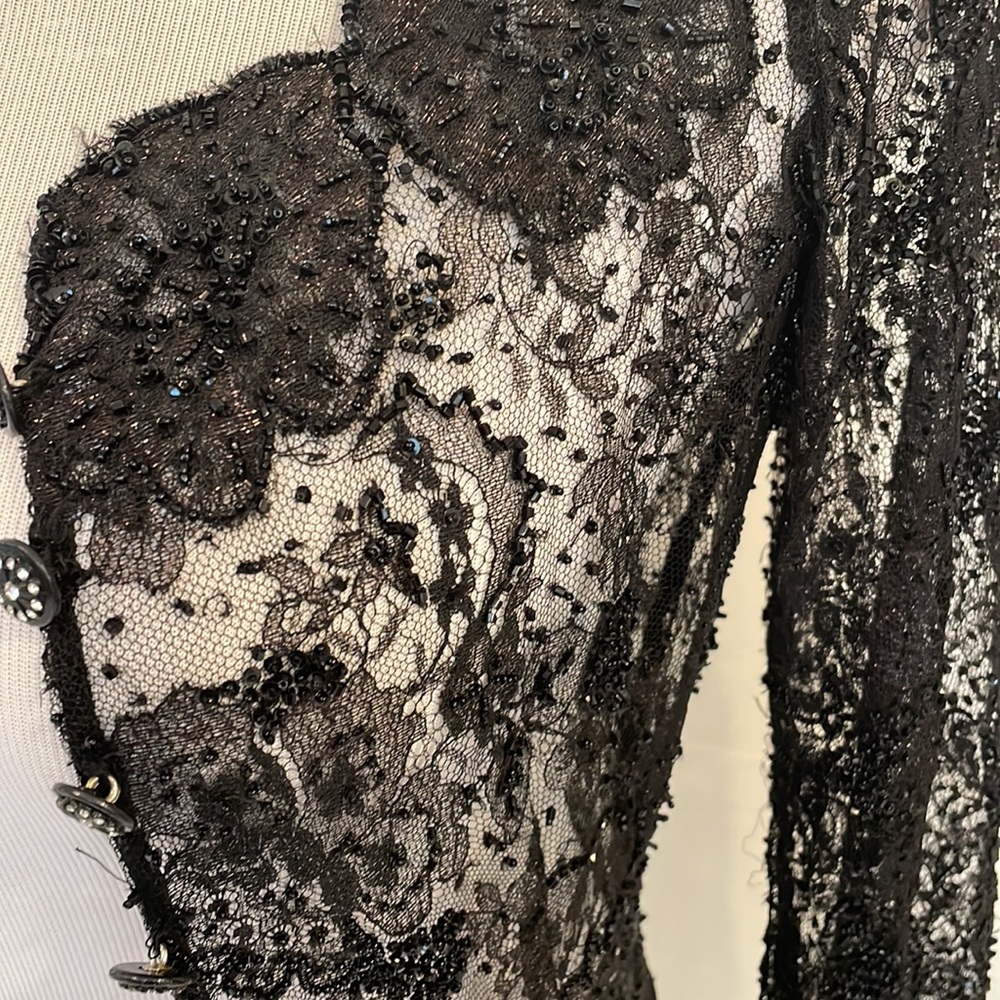 COUTURE BLACK LACE VINTAGE EVENING JACKET - Picture 4 of 12